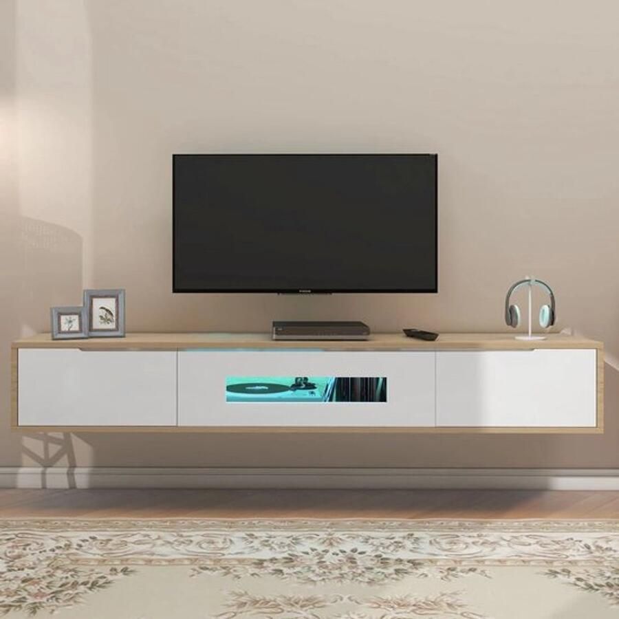 Gran VidaÂ Zwevend TV-Meubel Modern Design Meerkleurige LED-verlichting Wandmontage Hoogglans Wit 180 x 33 x 30