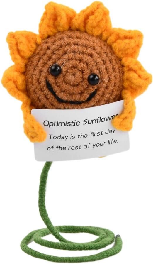 Funny positieve ornament emotionele steun zonnebloem handgemaakte mini gehaakte zonnebloem planten voor bruiloftstafel bureau kerstdecoratie