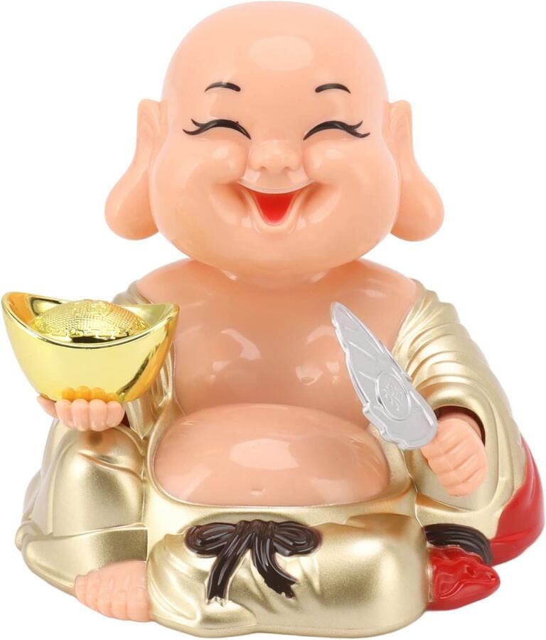 Grappig Solar Laughing Buddha Ornament Automatische wiebelende Buddha Decoratie Kunststof 9 5 x 9 5 x 9 3 cm Bureau Raam Huis