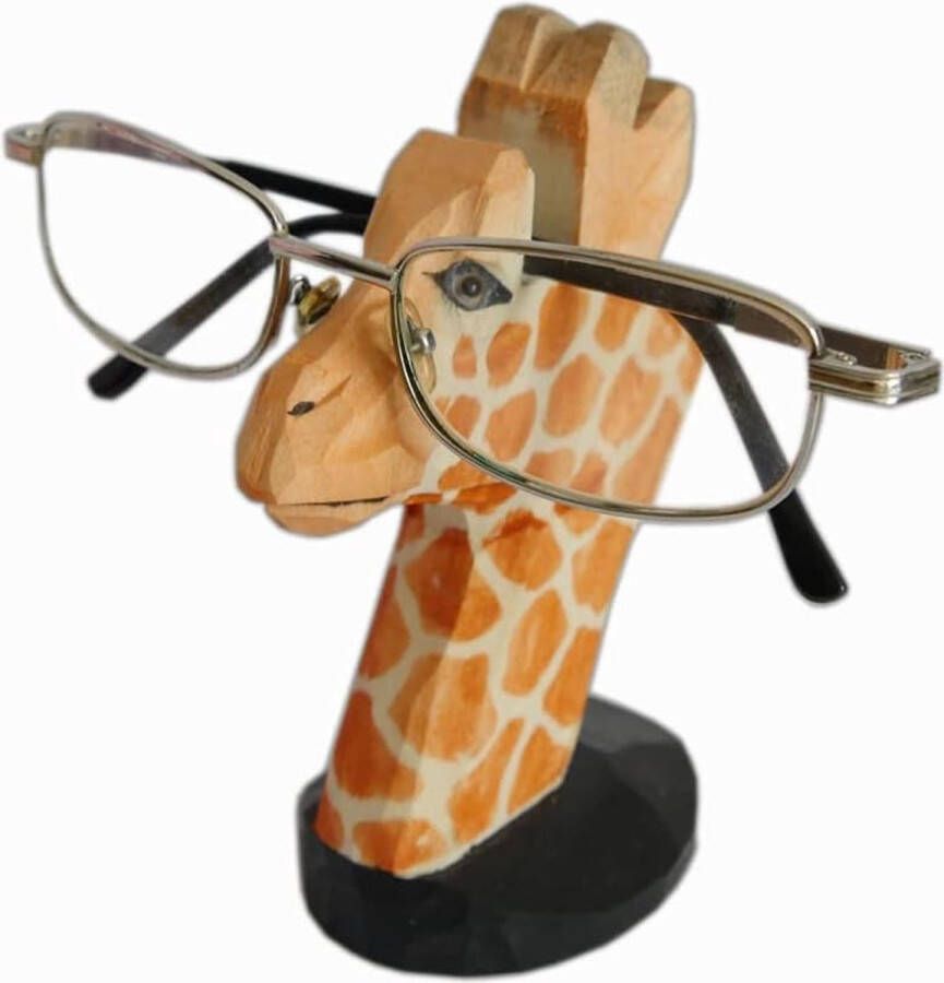 MAGIC WOOD Funny Glasses Holder Wooden Hand Carved Glasses Stand Animal Shape Sunglasses Holder and Glasses Shelf Glasses Storage Gift for Children Desk Home Office Decoration (Giraffe)