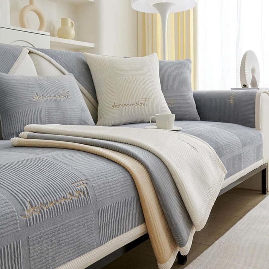 Grappige slipvaste bankhoes waterdicht en zacht 1 stuk grijs 90 x 120 cm