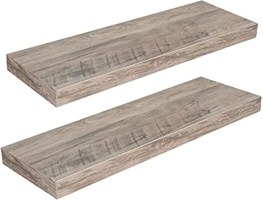 Greige EBG60BJ01G1 Zwevende planken set van 2 wandplanken decoratieve wandplank met lengte 60 cm wandrek houten wandplanken voor slaapkamer keuken woonkamer kantoor Greige EBG60BJ01G1