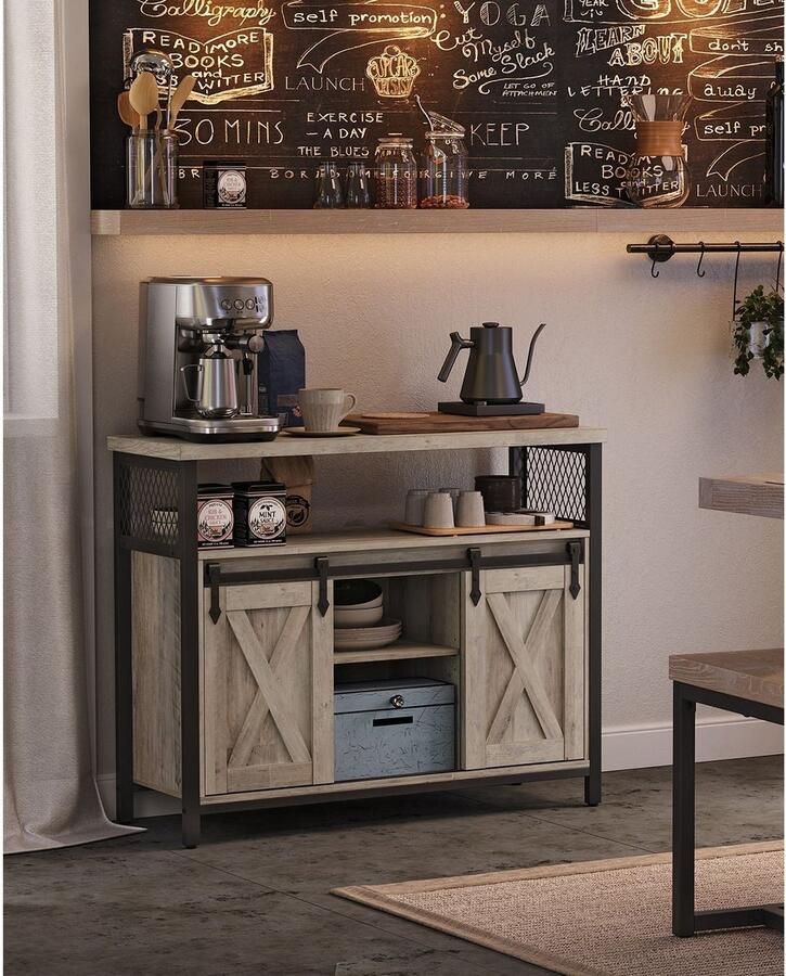 Rootz Living Rootz Greige Zwart Dressoir Spaanplaat Stalen Kast Opbergmeubel Verstelbare Planken 33cm x 100cm x 80cm