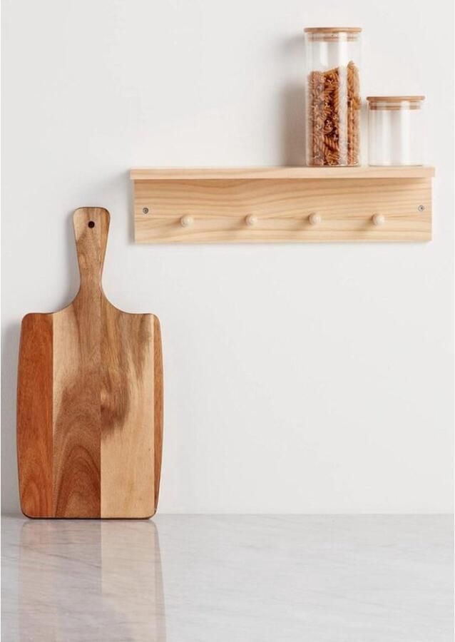 Grenen plank met 4 haringen Zwevende houten wandplank met kapstokhaken Hal badkamer opslag 45 cm x . kapstok hangend met plank