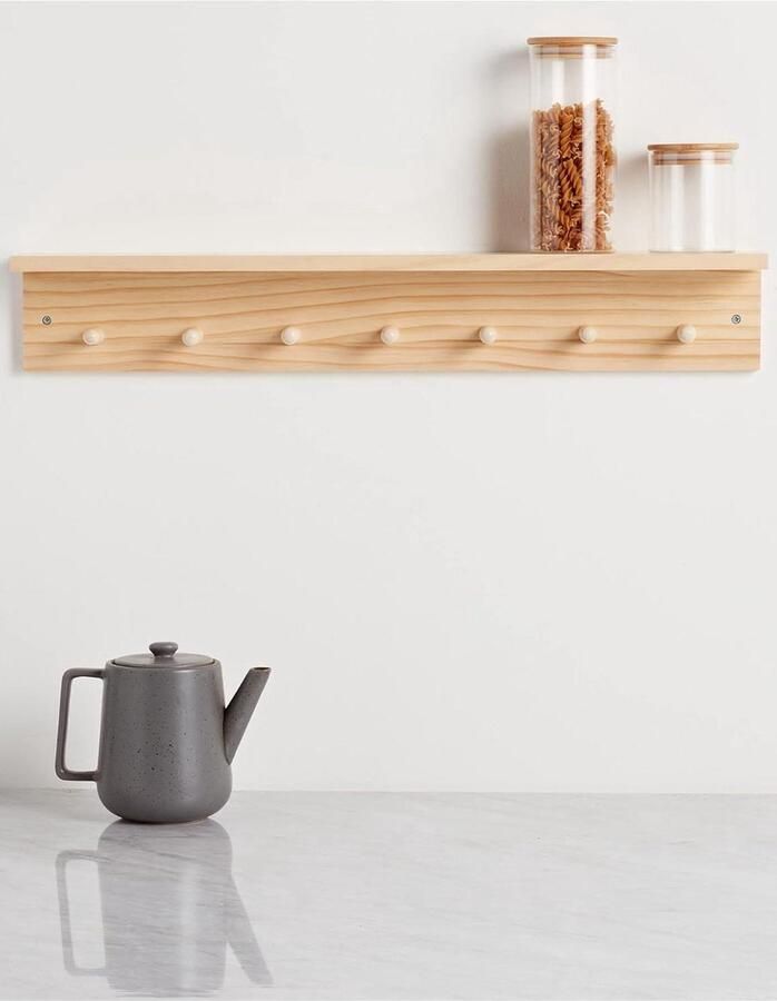 Grenen Wandplank met Haringen Multi-functioneel 1 stuk Natuurlijke Houtkleur Grenen 72 cm x 11 5 cm