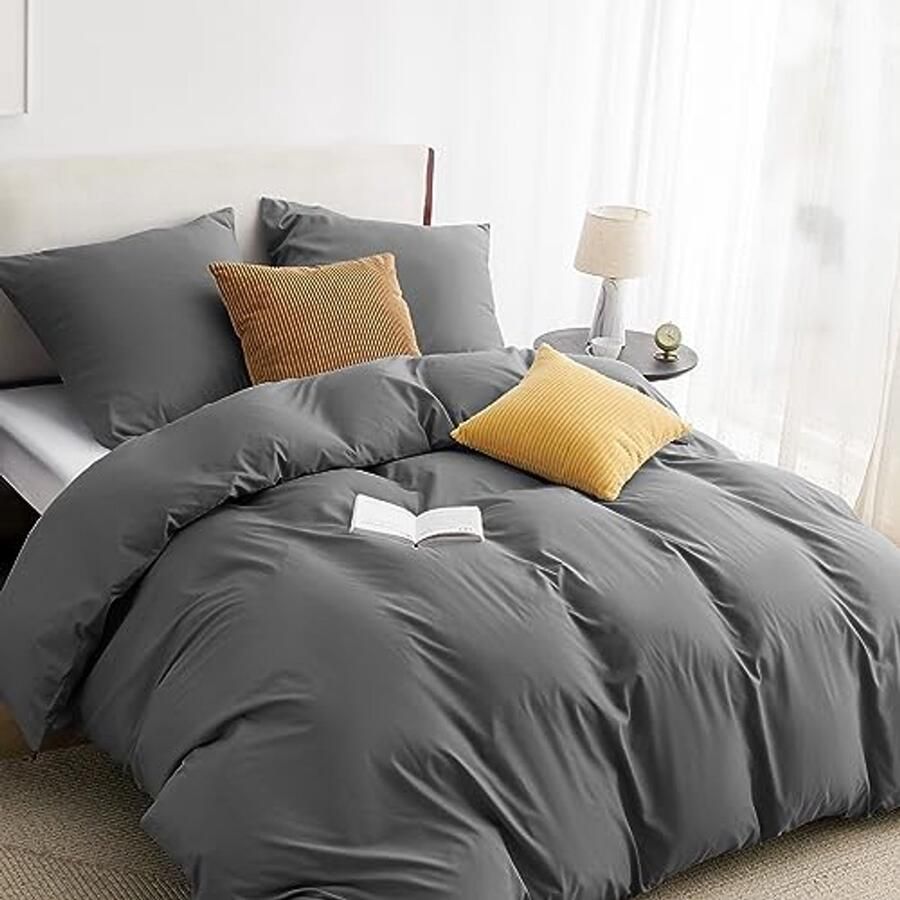 Grijs beddengoed 240 x 220 cm met kussensloop 80 x 80 cm Microvezel voor eenpersoonsbed