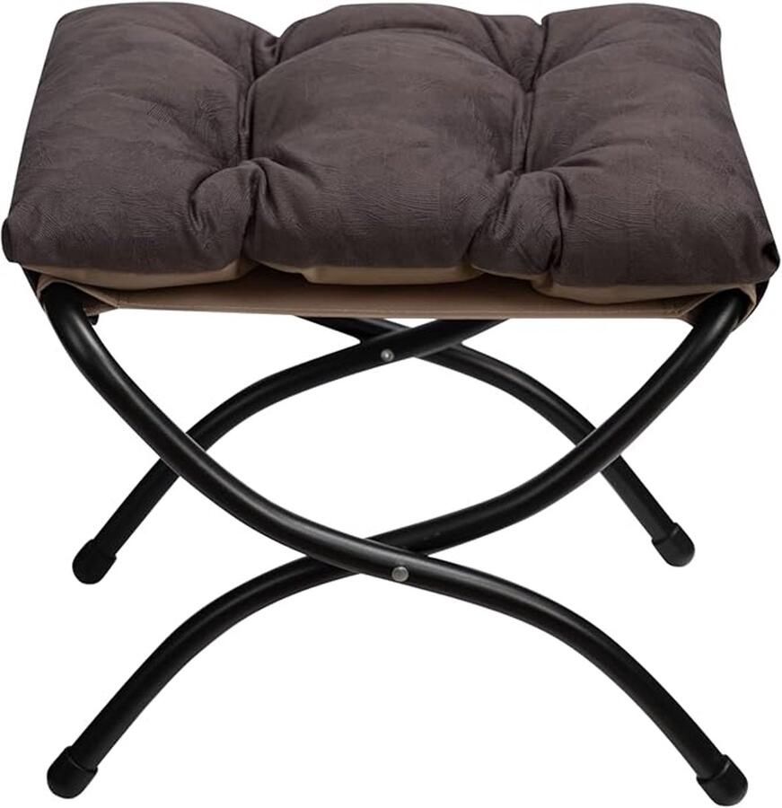 Grijs Bruin opvouwbare voetenbank Metalen poten & stoffen zitvlak 47x36x36 cm