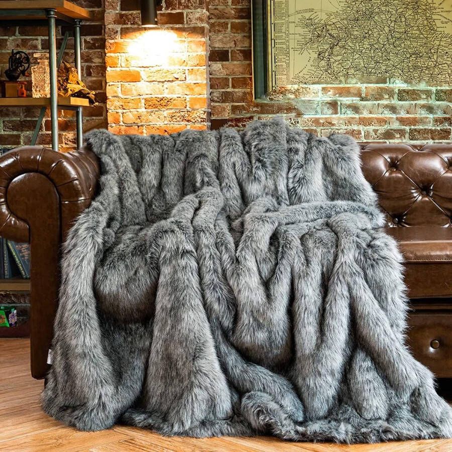 Grijs Faux Bont Gooi Dekens 150x200 cm Luxe Decoratieve Fuzzy Warm Gezellig Nep Bont Deken voor Bed Bank