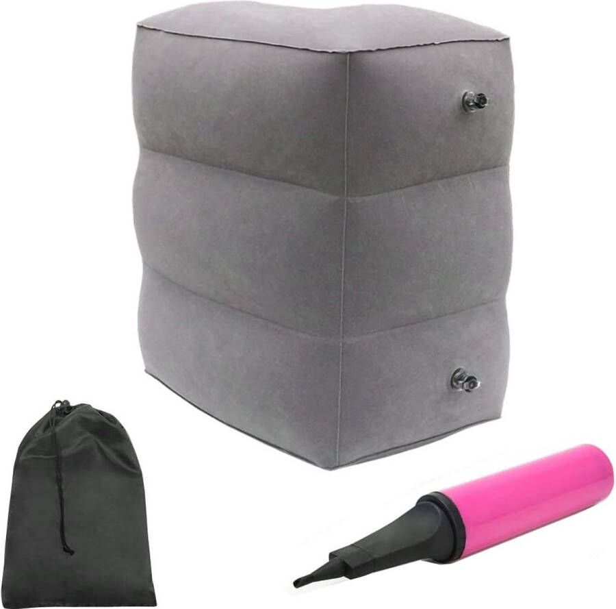 Grijs opblaasbaar reiskussen 3 lagen voetsteun reiskussen met opbergtas en inflator in hoogte verstelbaar voetkussen voor thuis kantoor bus en auto's