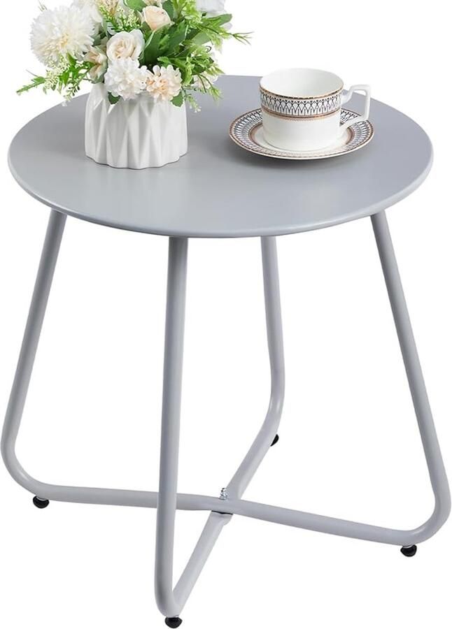 Grijs ronde bijzettafel outdoor Metalen design voor balkon terras Weerbestendig