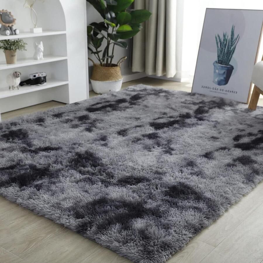 Grijs Shaggy Vloerkleed Tapijt Area Tapijt Woonkamer Slaapkamer Lichtgrijs Superzacht Pluizig Kindermat Donkergrijs 120 x 160 cm