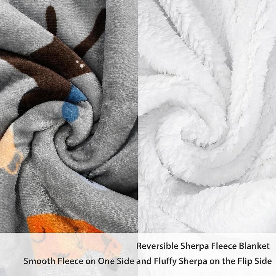 Grijs Sherpa Fleece Deken Hondenprint Warme Dikke Zachte Winter Fluffy Pluche Couch Throw Omkeerbaar Gezellig Fleece Deken Sofa Eenpersoonsbed Alle Seizoenen 150 x 130 cm