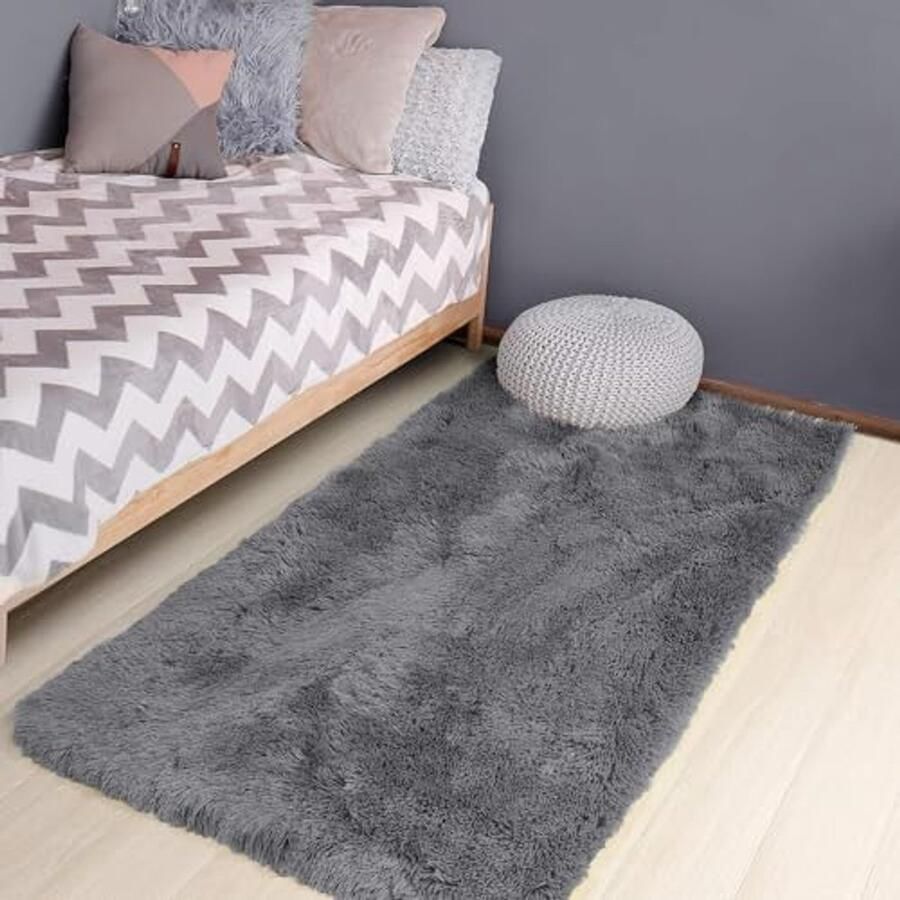 Grijs Vloerkleed voor Slaapkamer en Entree Zacht en Pluizig Tapijt voor Kinderen