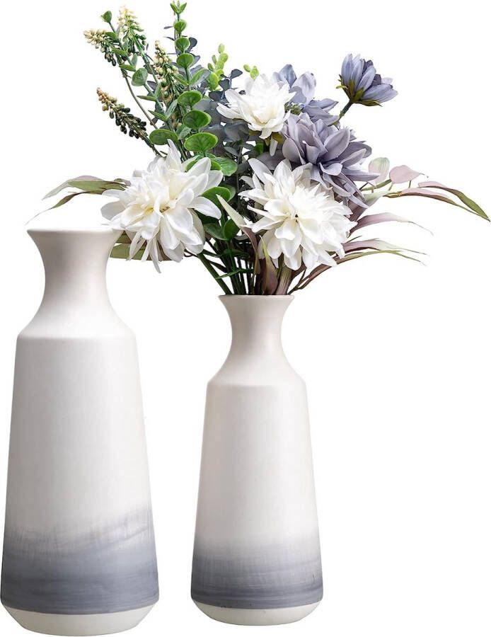 Grijs witte vazen ​​voor pampasgras moderne bloemenvaas keramische vaas decoratie vazenset met kleurverloopeffect voor woonkamer keuken tafel huis 25 30 cm hoog