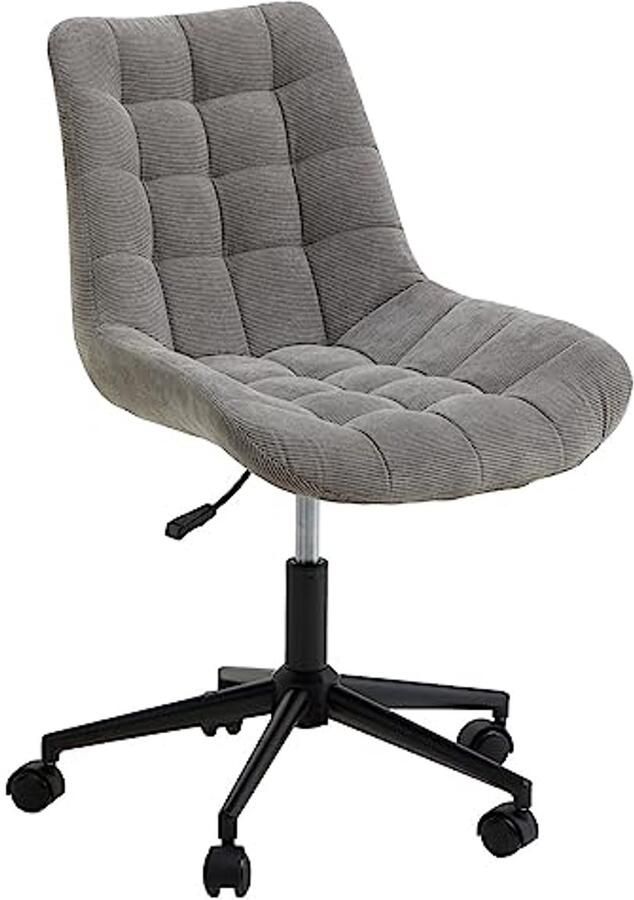 Grijze Bureaustoel met Corduroy Bekleding en Zwart Gecoat Metalen Onderstel