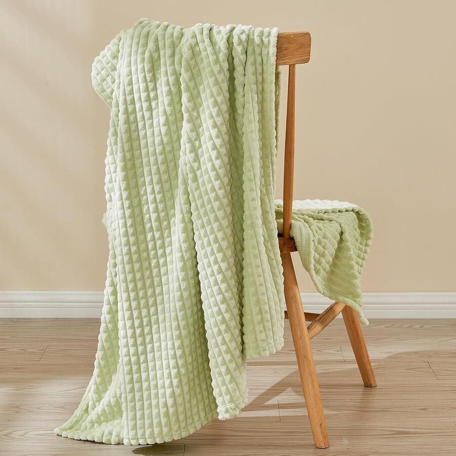 Grijze Fleece Deken voor Bank Zacht Pluche Warm en Gezellig Enkellaag 3D Touch Ervaring Perfect voor Bedbank en Bankstoel Saliegroen 130 x 150 cm
