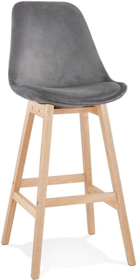 Grijze Fluwelen Barkruk Barstoel Comfort & Ergonomisch Design Massief Houten Poten