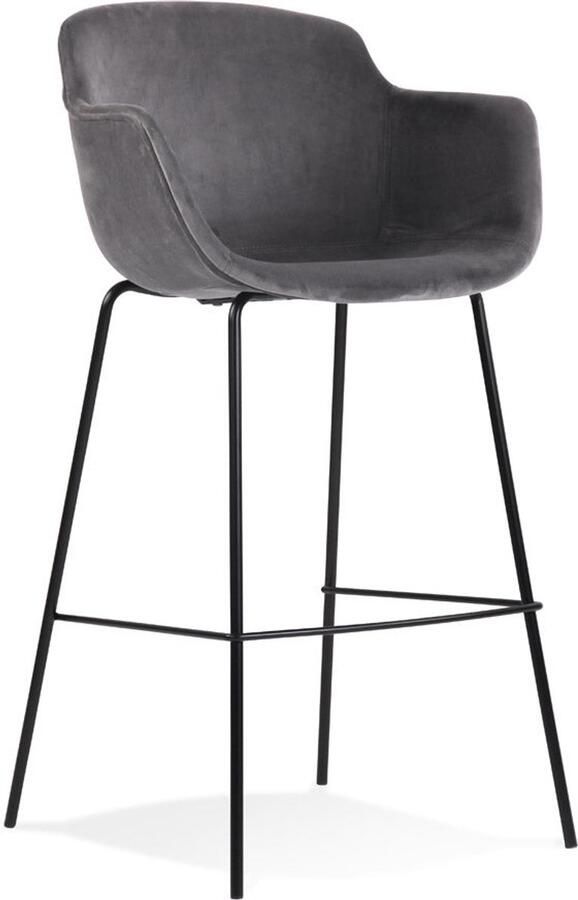 Grijze Fluwelen Barkruk Retro Kruk Ultiem Comfort Zwart Metalen Frame