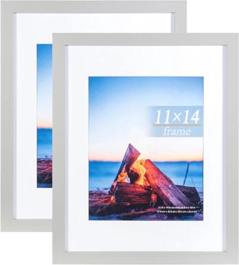 Grijze fotolijsten 35 5 x 38 5 cm Set van 2 houten fotolijsten voor tafel- en wandmontage