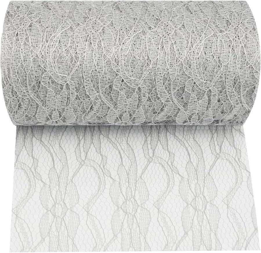 Grijze kanten tafelloper hoogwaardige tafeldecoratie 1 stuk polyester 15 cm x 20 m