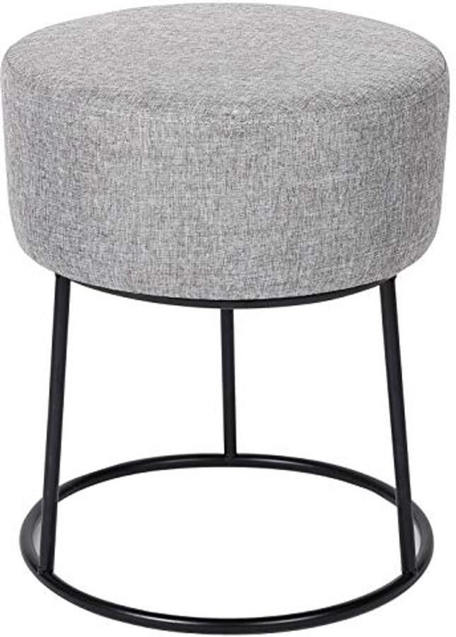 Grijze linnen voetenbank compacte ronde ottoman voor woonkamer slaapkamer en kinderkamer