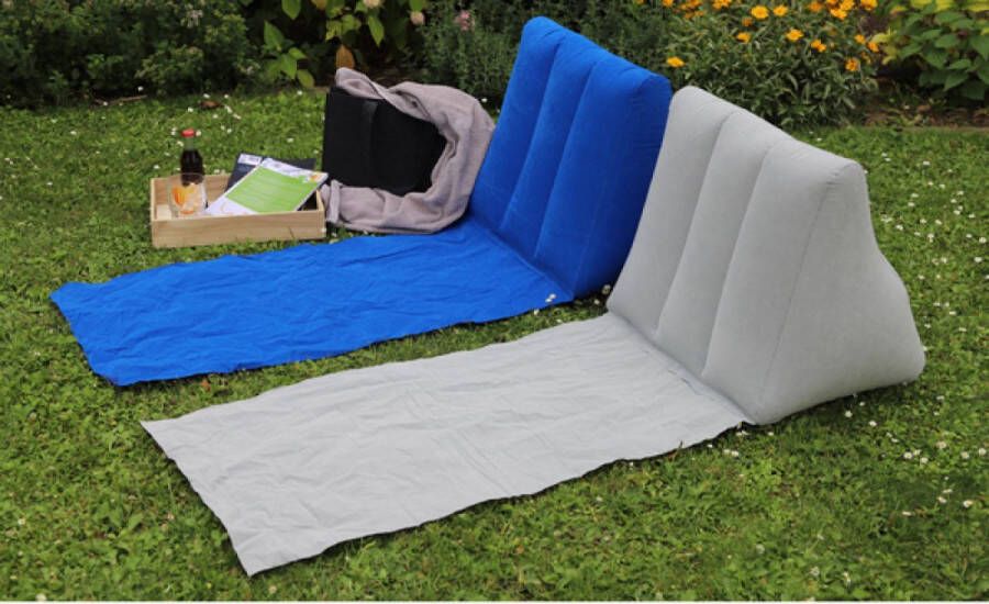 Grijze loungemat met opblaasbaar rugkussen Strandbed met rugleuning Ligstoel strand comfortabel ligtgewicht draagbare tuinstoel strandstoel ligbed zonnebed 50x140 cm