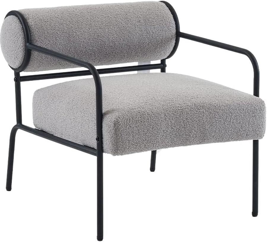 Grijze Loungestoel met Armleuningen – Comfortabele Fauteuil met Modern Design en Metalen Frame 64 × 74 × 62 cm