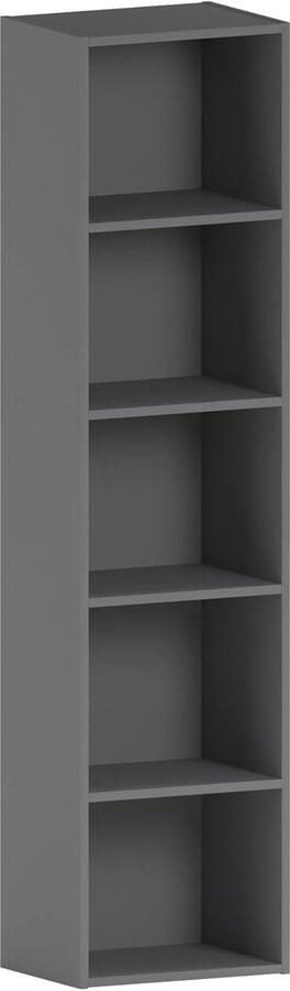 Grijze Oxford Boekenkast met 5 Planken Ruime Opbergkast met Meerdere Niveaus voor Boeken en Woonaccessoires