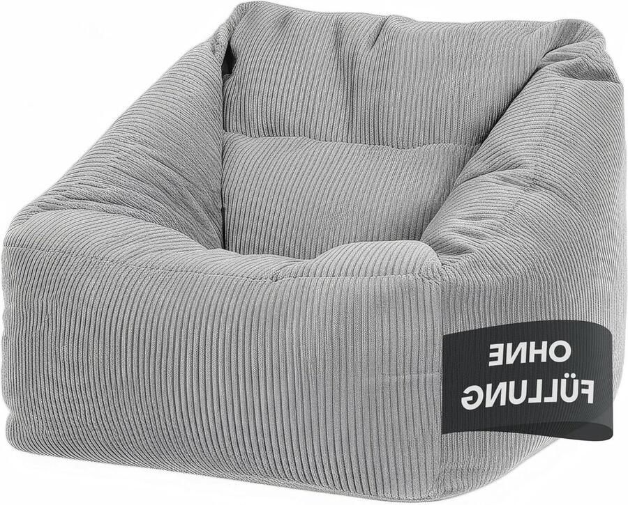 Grijze pluizige corduroy zitzak stoel zonder vulling alleen cover