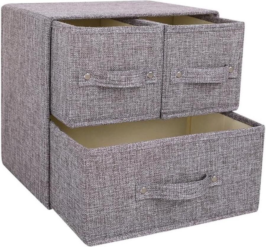 Grijze Stoffen Opbergdozen met Handvat en Deksel Set van 3 Organizer voor Sokken Ondergoed BH's Stropdassen en Sjaals