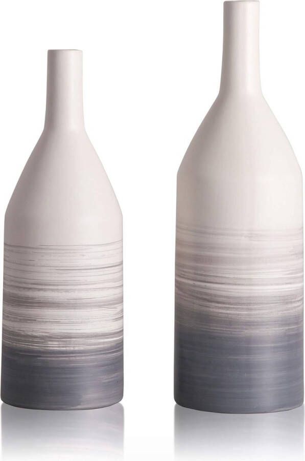 Grijze vaas met kleurverloop set van 2 beige vazen keramische vaas voor pampasgras moderne decoratieve bloemenvaas voor woonkamer keuken tafel bruiloft of als cadeau 32 28 cm