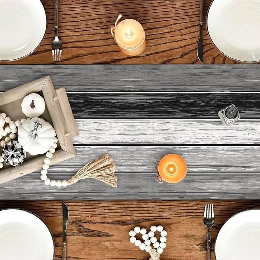 Grijze vintage tafelloper rustiek tafelkleed 1 stuk polyester 40 x 140 cm