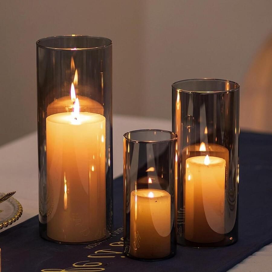 Grijze windlicht kandelaar cilinder kaarsenhouder voor stompkaarsen en drijvende kaarsen woondecoratie eettafel glazen vaas windlichten