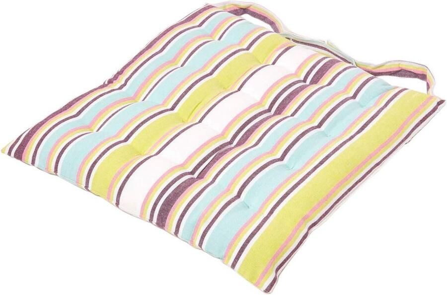 Groen en paars gestreept zitkussen voor eetkamerstoelen 100% katoen met riemen en knopen 40 x 40 cm