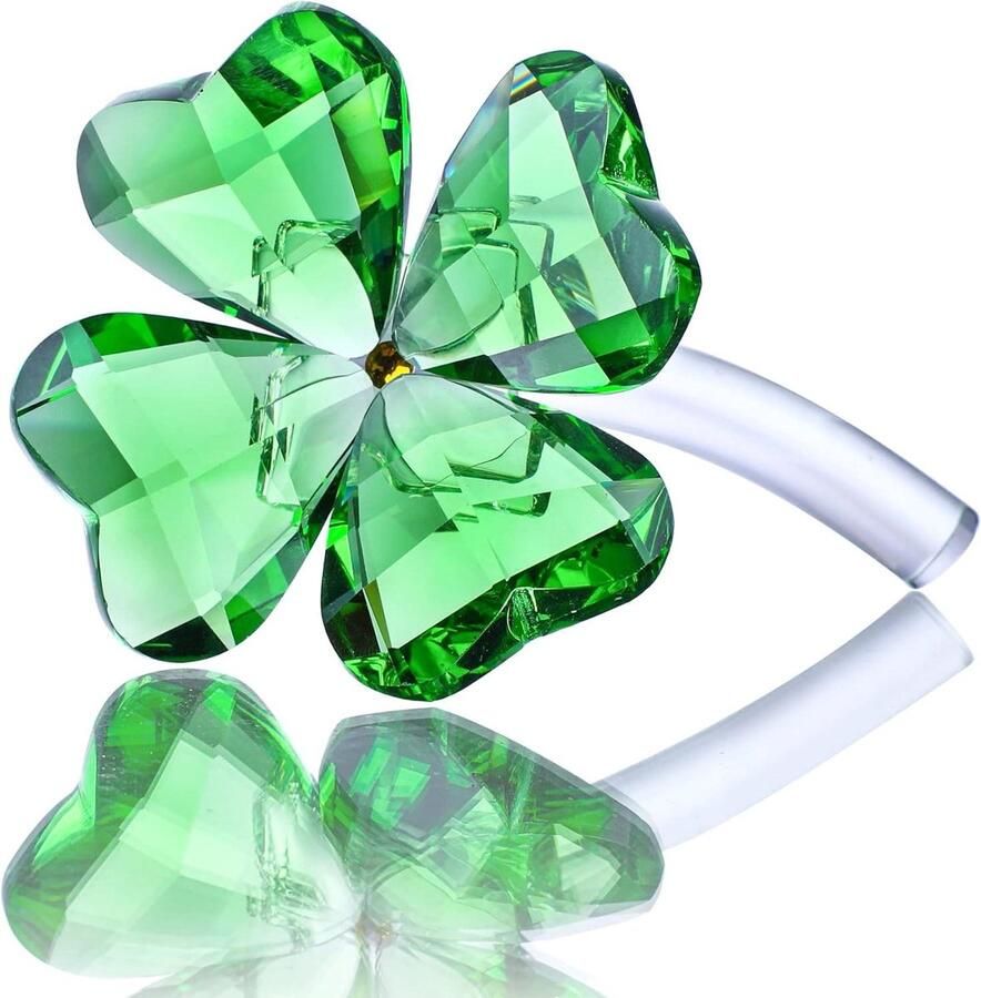 Groen kristal klavertje vier beeldje Decoratief geluksgeschenk voor auto en tafel Kristallen ornament voor geluk Verzamelobject Groen kristalglas standbeeld Bloem dromen Plank decoraties Ca. 75 characters