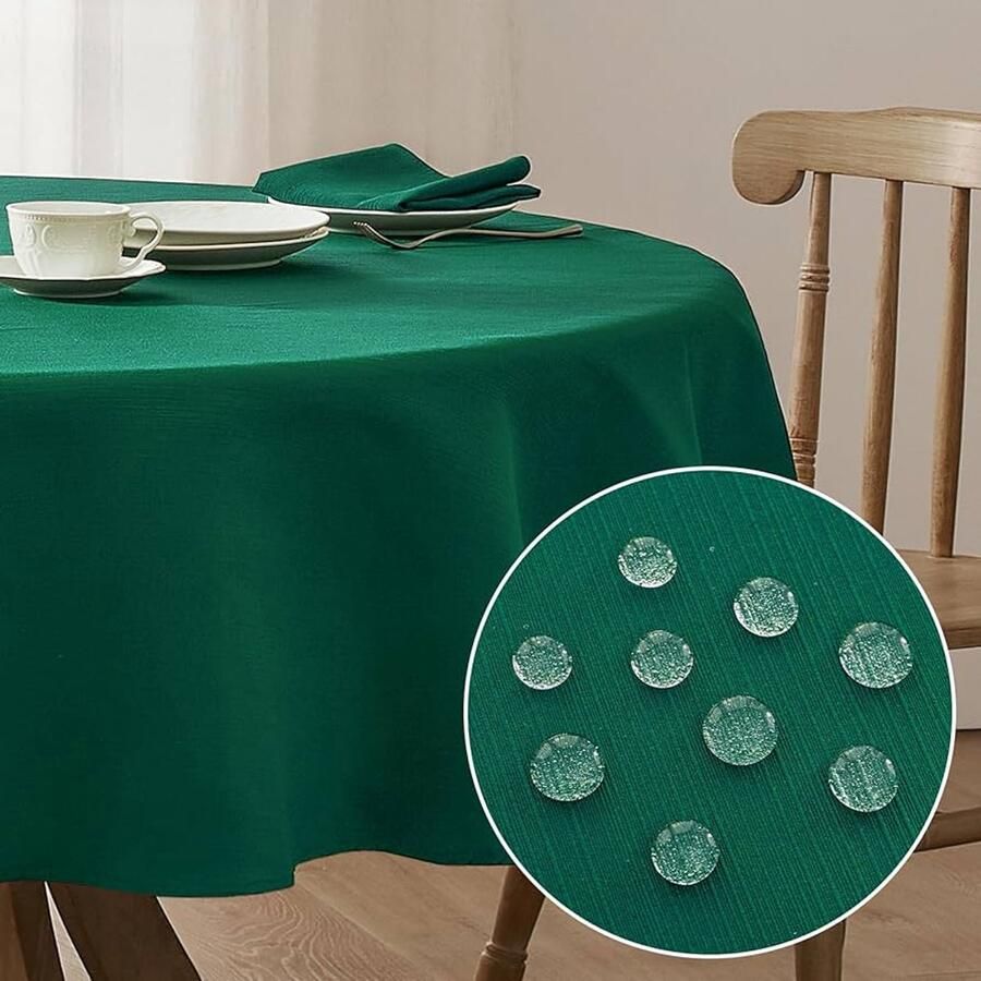 Groen tafelkleed rond 180 cm wasbaar en vuilafstotend recyclebaar polyester