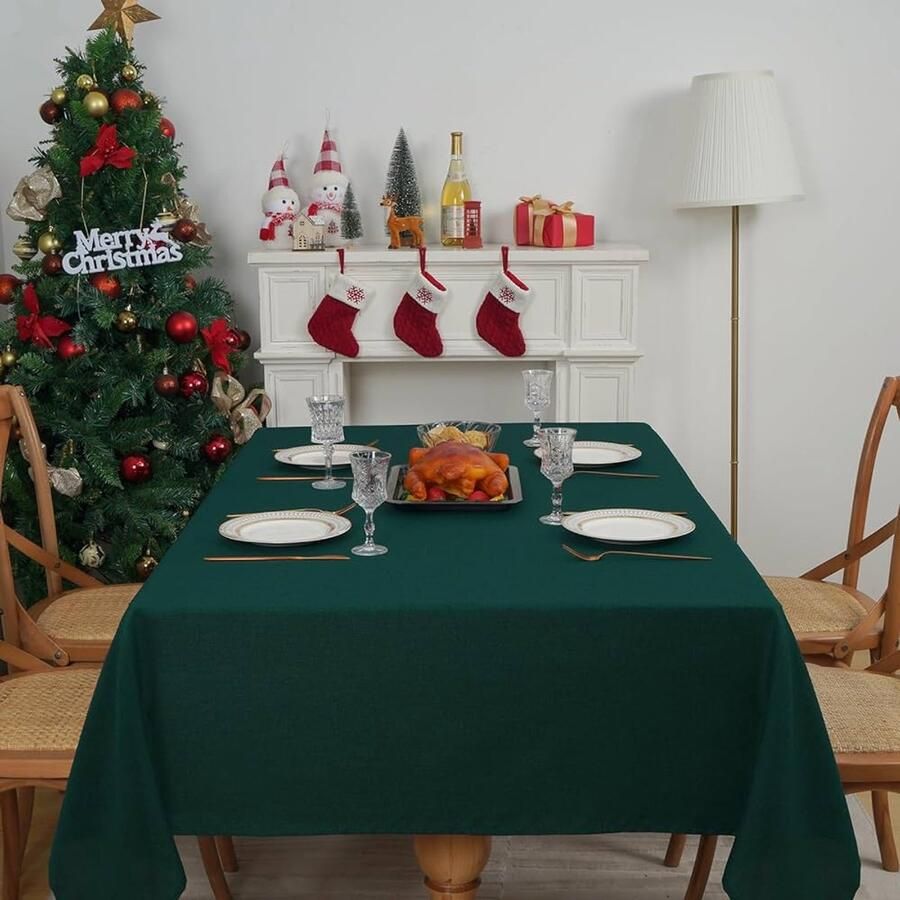 Groen tafelkleed waterafstotend 1 stuk polyester linnen 130 x 160 cm