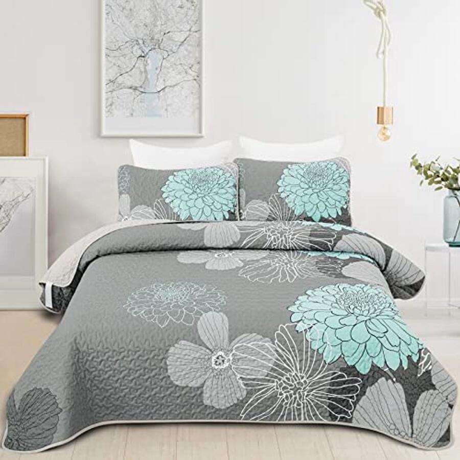 Groene Bloemen Sprei 220x240 Zachte Zomerdeken en Gewatteerde Deken voor Tweepersoonsbed