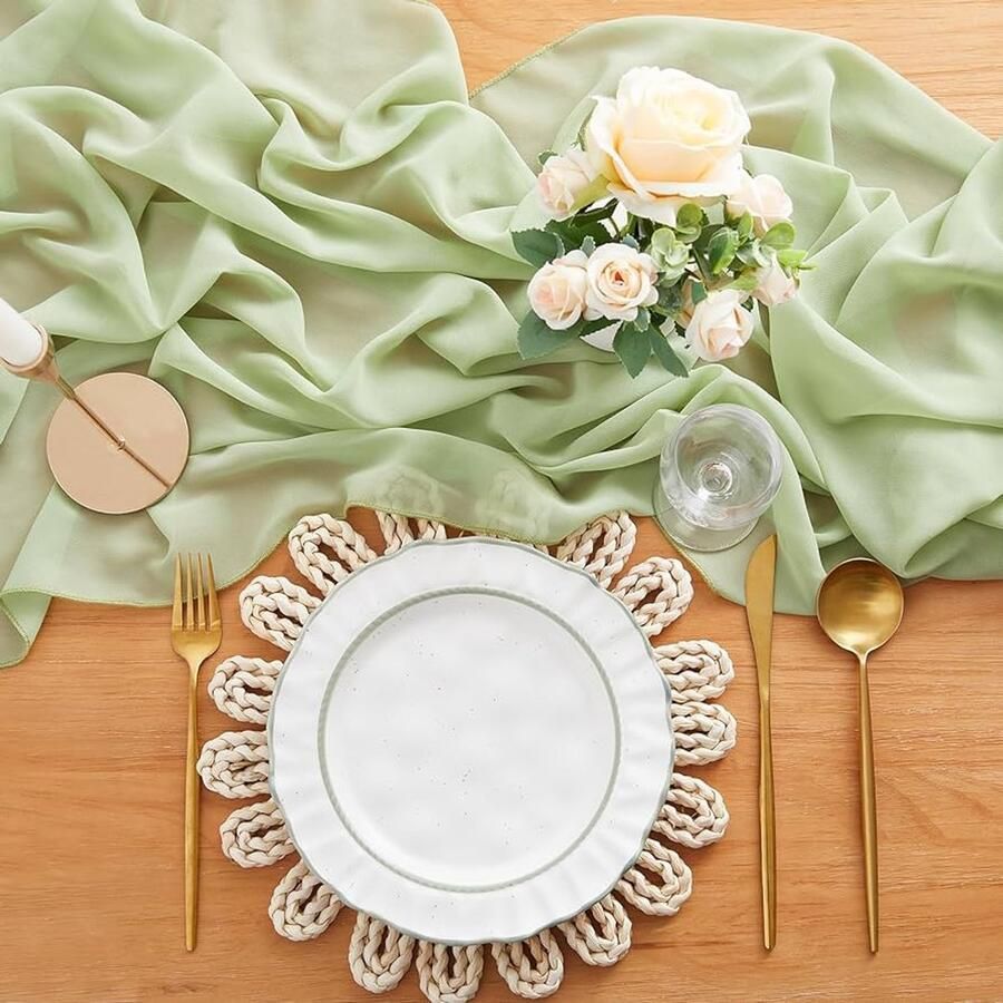 Groene chiffon tafelloper 70 x 300 cm voor bruiloften en feesten
