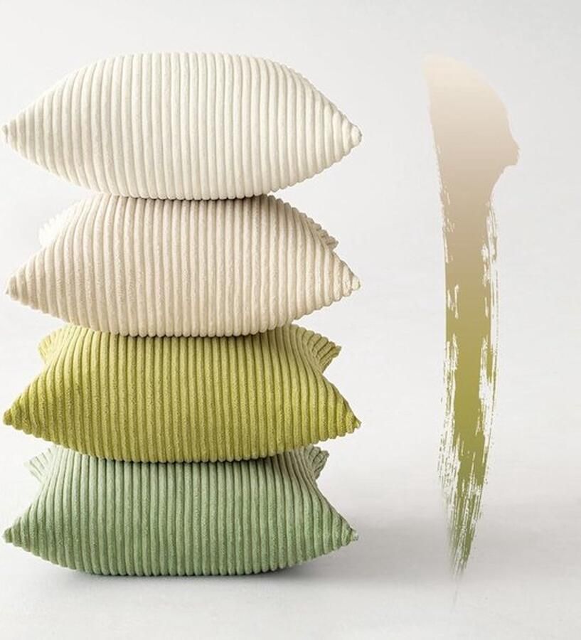 Groene Corduroy fluwelen kussenslopen set van 4 zachte decoratieve kussenhoezen voor bank vierkante moderne sierkussens gestreepte kussenslopen voor woonkamer slaapkamer 45 x