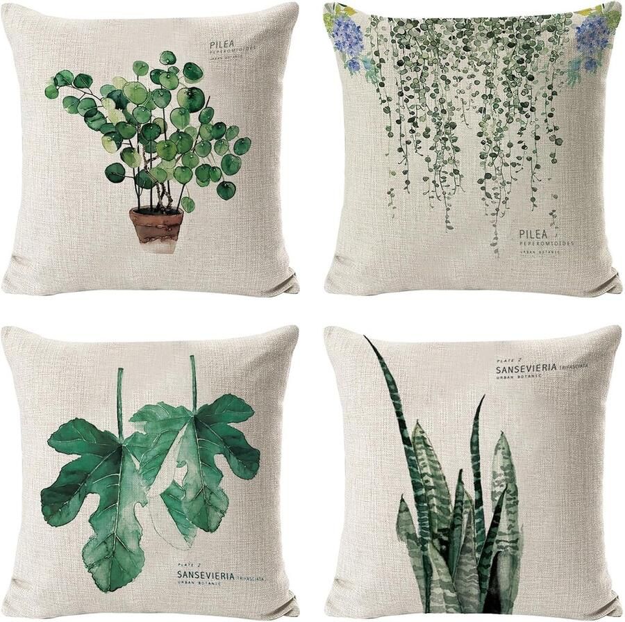 Groene Decoratieve Kussenslopen 45 x 45 cm Set van 4 Voor Bank Bed Auto en Tuin