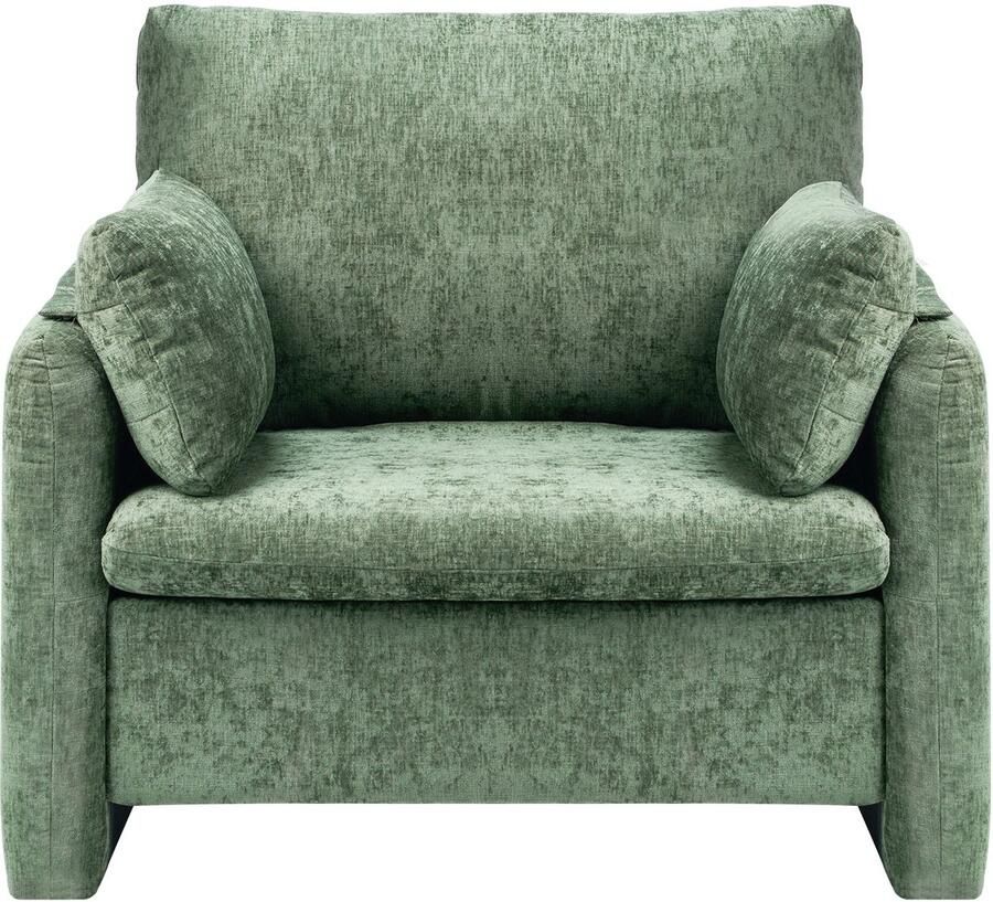 Groene Gestoffeerde Accentstoel Moderne Stoffen Stoel met Armleuningen Comfortabele Zitting met Dik Kussen En Gebogen Rugleuning Enkele Fauteuil voor De Woonkamer