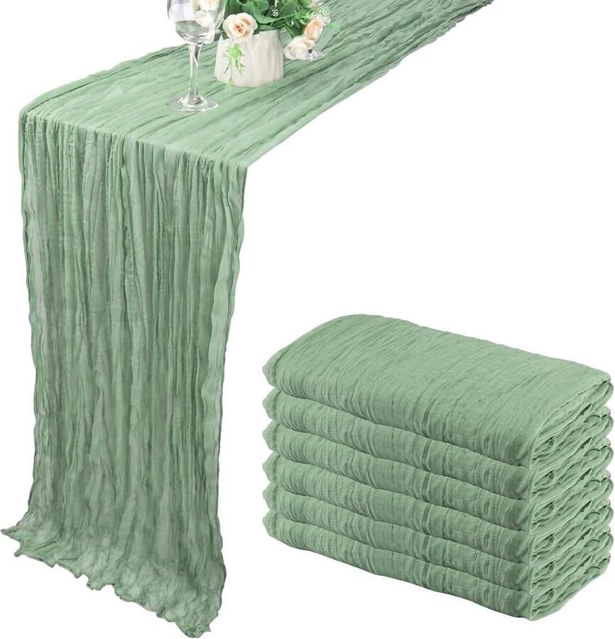 Groene Kaasdoek Tafelloper Set van 6 Eucalyptus Groen 90 x 300 cm