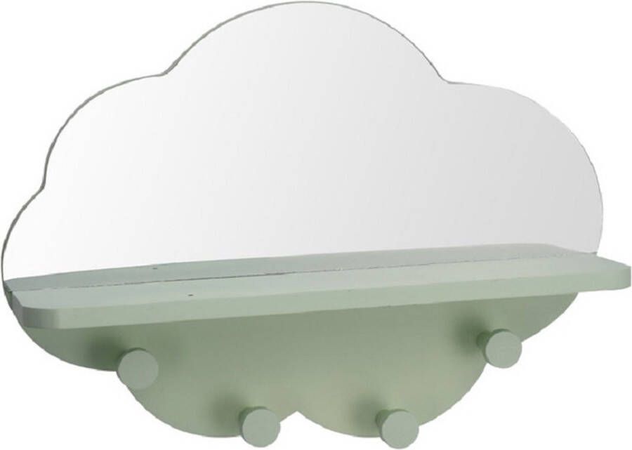 Groene kapstok met spiegel wolk vorm 39 cm kinderkamer accessoires Babykamer kinderkamer accessoires Spiegels Kapstokken Wolken kapstok spiegel 2-in-1