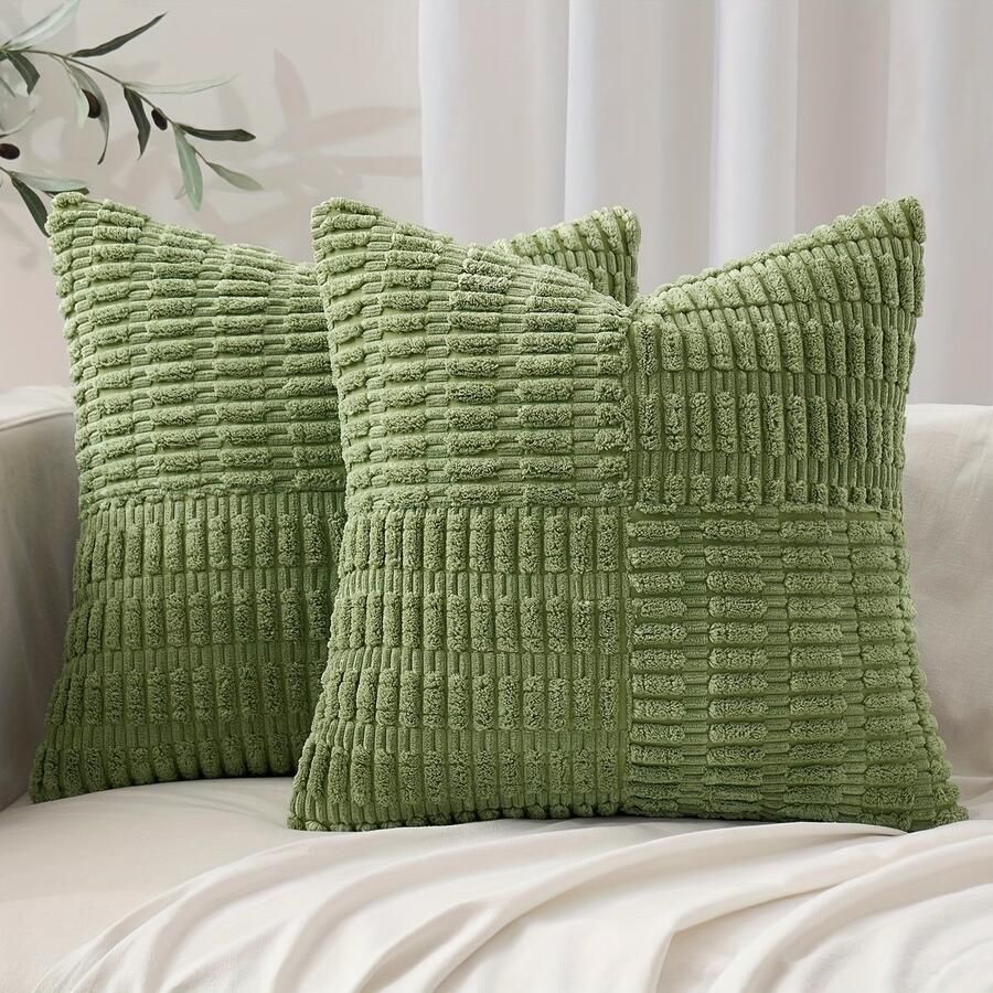 Groene Kussensloop 45 X 45 Cm Set Van 2 Zachte Corduroy Kussenslopen Met Boheemse Textuur Moderne Decoratieve Kussenslopen Voor Bank Terras Woonkamer Bank
