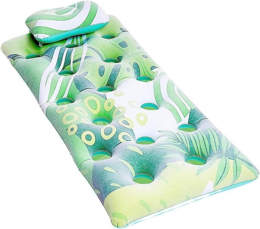 Groene opblaasbare waterhangmat met rugleuning Zwemmat voor in het zwembad Opblaasbare zwembadligstoel 168 x 79 cm waterhangmat