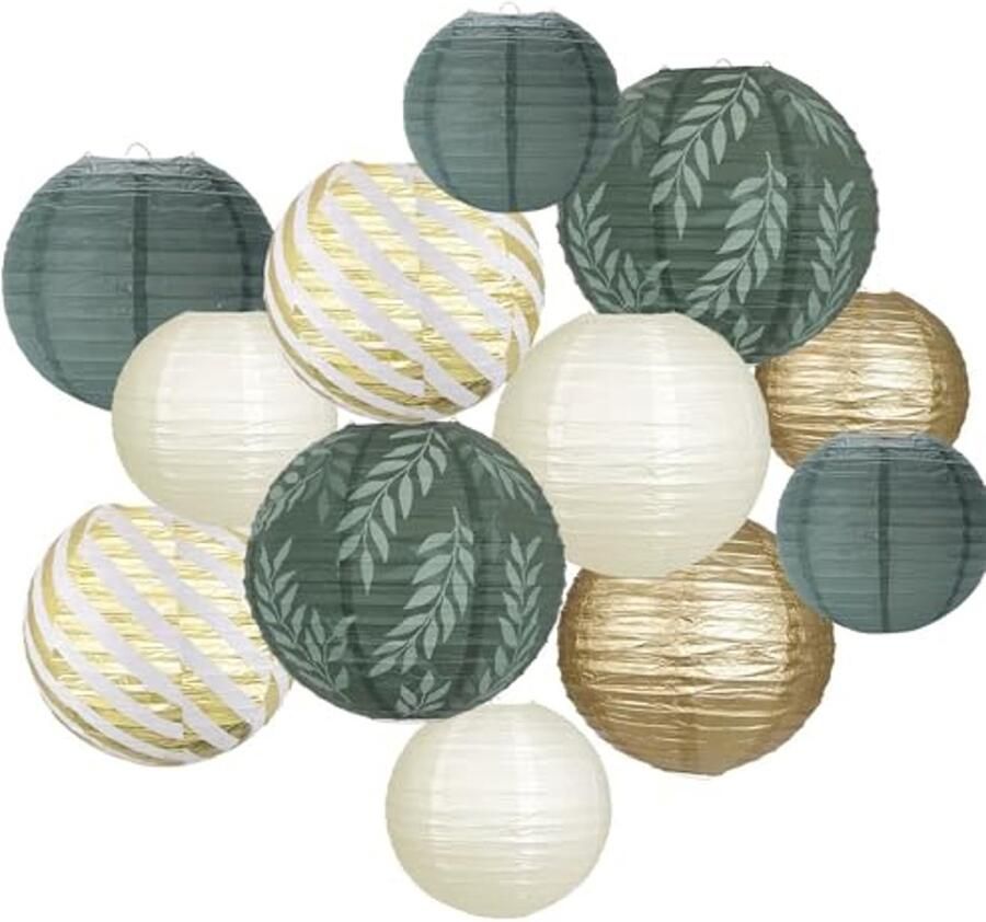 Groene Papieren Lantaarns 12 Stuks Ronde Lampenkappen voor Feestdecoratie