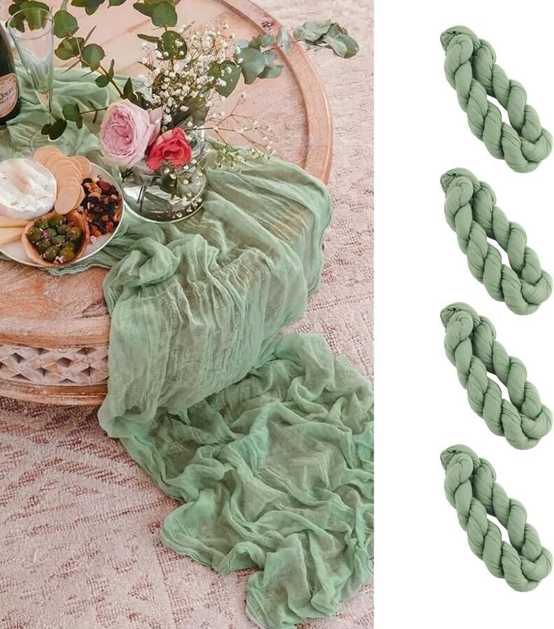 Groene tafelloper Boheemse stijl set van 4 90 x 300 cm canvas