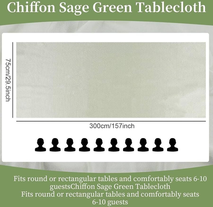 Groene Tafelloper van Chiffon Tafeldecoratie voor Bruiloften en Verjaardagen 75 x 300 cm