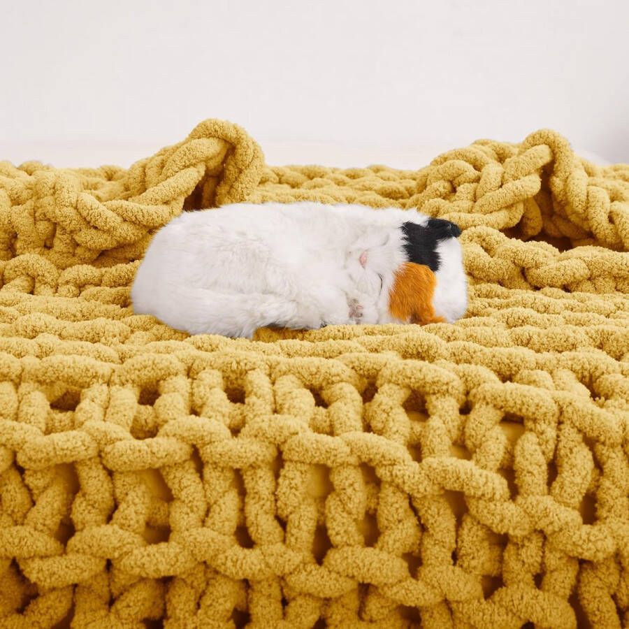 Grof gebreide deken luxe 100% handgebreide zachte en gezellige slaapbank stoelverzwaarde dik geweven deken 76 x 101 cm geel